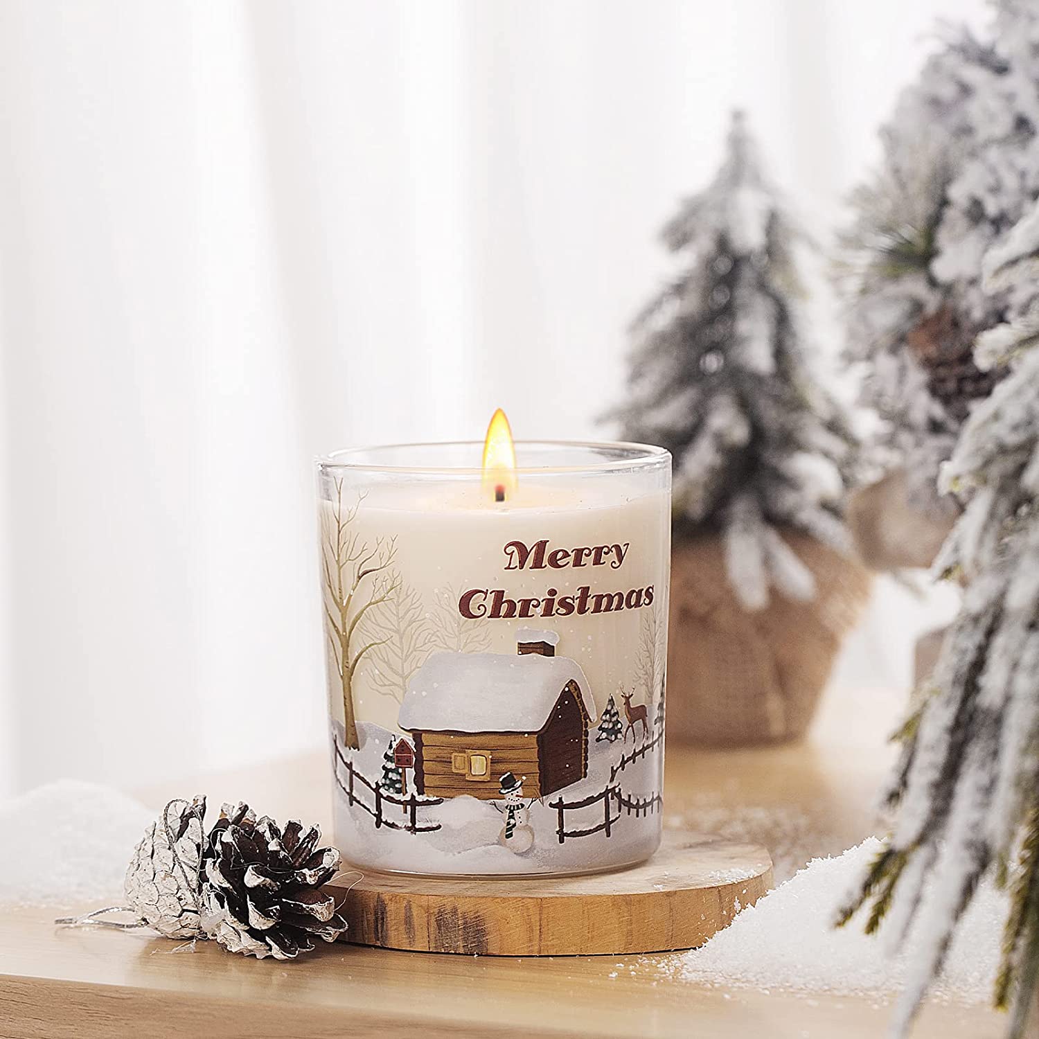 Christmas Scented Candles Gifts,Aromatherapy Candles with Pine Tree Essential Oils,Natural Soy Wax Large Jar Candle wtih Lid,Christmas Tree Candles Home Decor